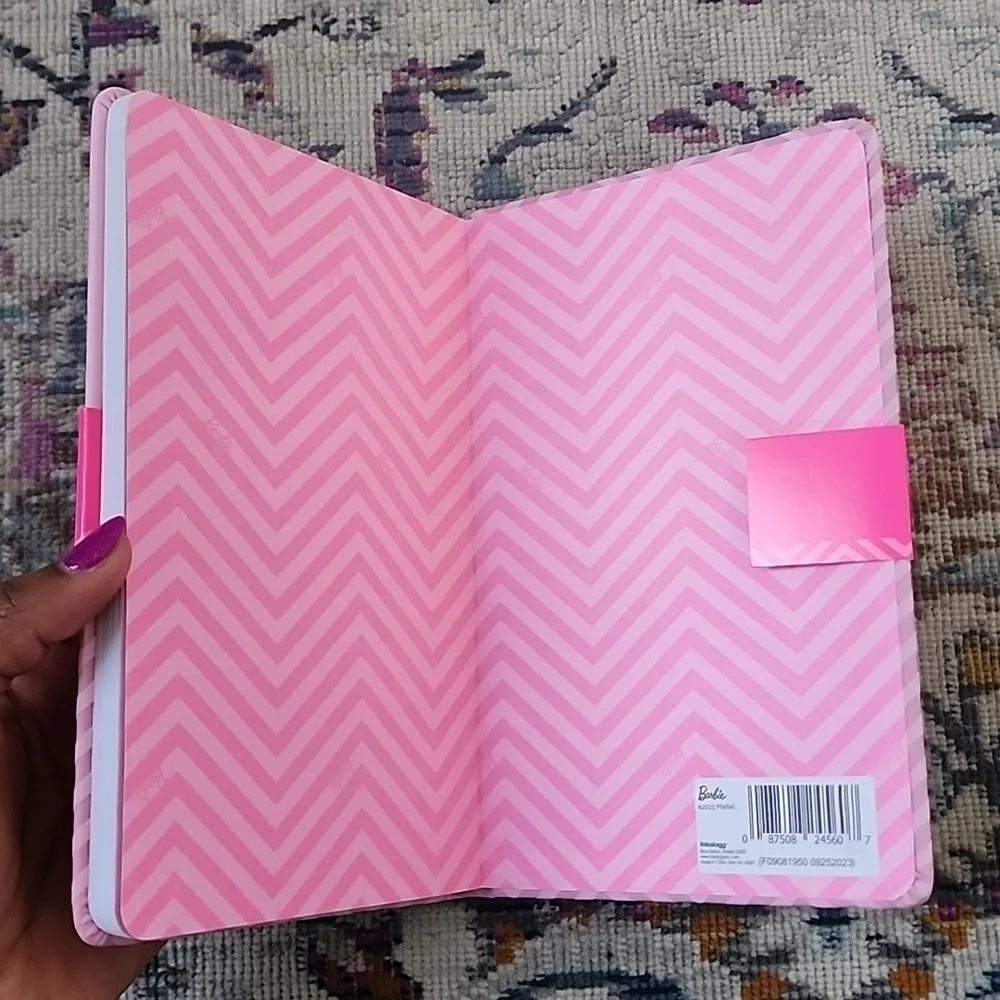 NWT, Barbie Pink Journal Diaries Notebook Drawing Pad Vegan Leather Secret Book